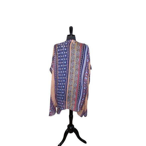 Band Of Gypsies Sheer Open Front Cover Top Kimono Duster Tribal Print M - Picture 2 of 3